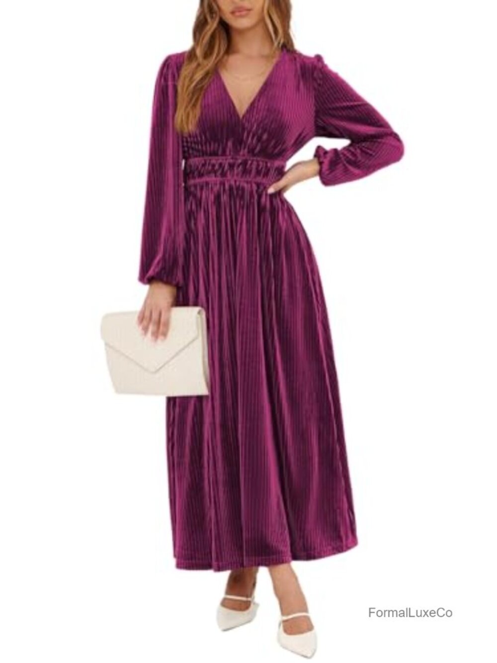 Velvet Long Sleeve Maxi Dress Formal Wedding Guest Cocktail Fall Winter
